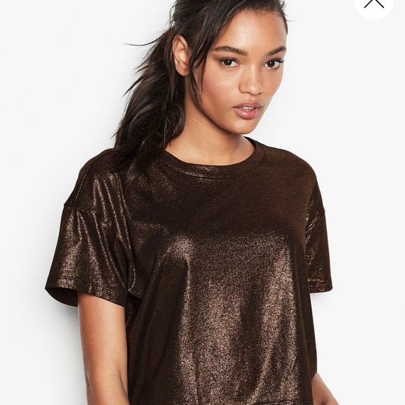PINK Victoria's Secret Tops - NWT Victoria Secret Sport Brown Foil Crop
